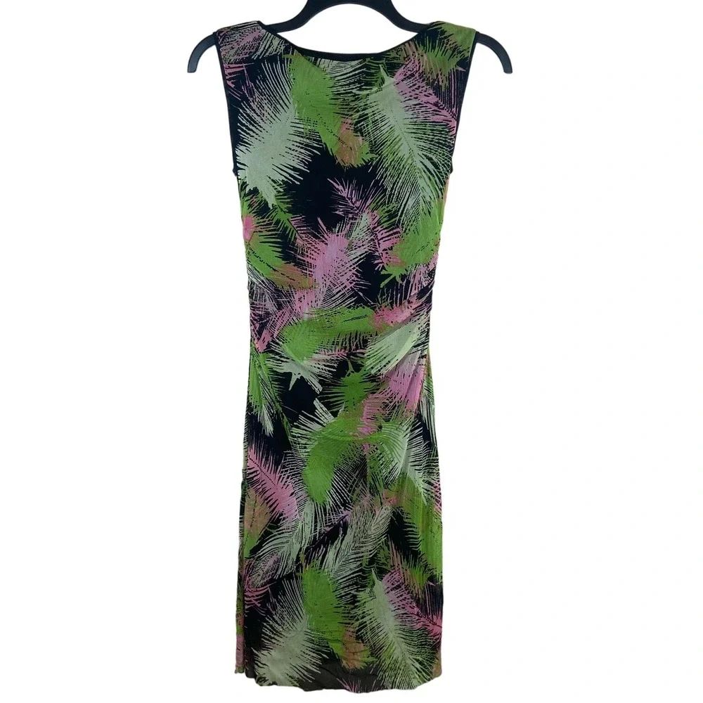 Kay Unger Palm Print Bodycon Midi Dress Women's Large Resort Vacation Tropical‎